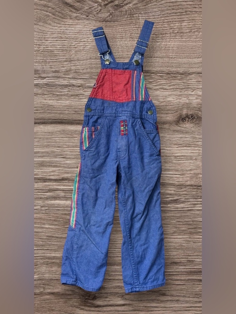 Vintage Oshkosh Overalls Jeans Red Yellow Green Made in USA SZ 5